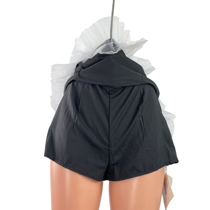 NEW J.Ing Black High Waist Ruffle Hem Built-in Short A Line Mini Skirt Skort XS