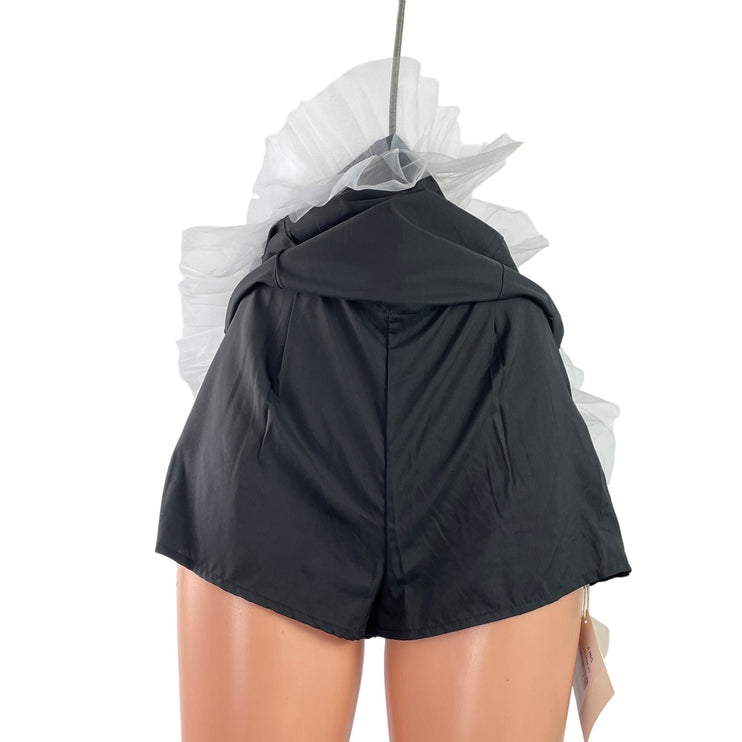 NEW J.Ing Black High Waist Ruffle Hem Built-in Short A Line Mini Skirt Skort XS