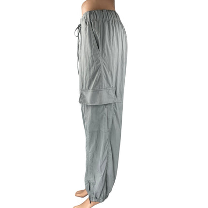 Zara Women's Gray Elastic Waist Drawstring Windbreaker Cargo Jogger Pants Size S