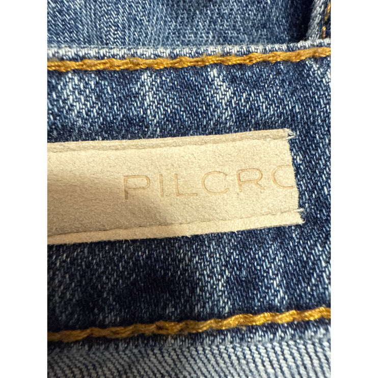 Pilcro Women's Blue Straight Leg High Waist Frayed Raw Hem Denim Jeans Pants 28