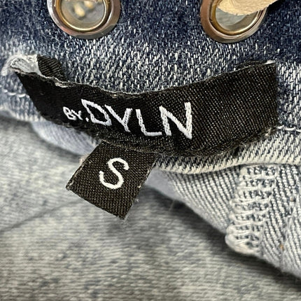 By DYLN Blue Strapless Bandeau Tube Crop Top Pleated Skirt Denim Jean 2 Pc Set S