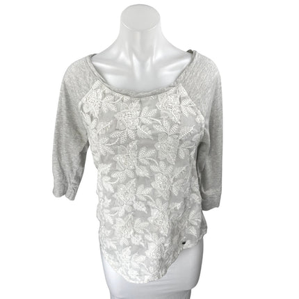 Abercrombie & Fitch Womens Gray Floral Lace Embroidered Half Sleeve Blouse Top S