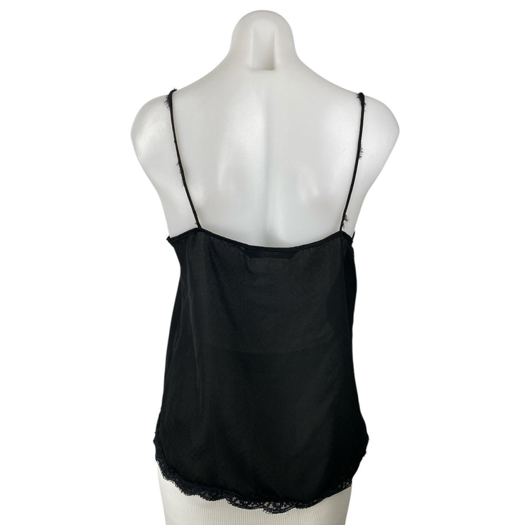 Zara Black Sleeveless Lace Floral Trim Sheer V Neck Cami Camisole Tank Top Sz M