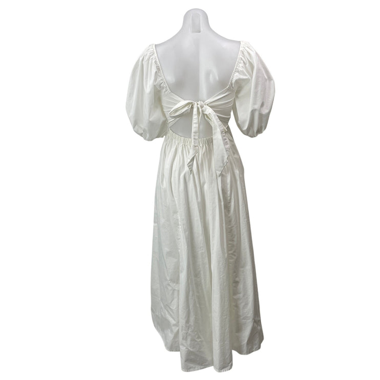 Abercrombie & Fitch Womens White Short Puff Sleeves O-Ring Smocked Midi Dress ST