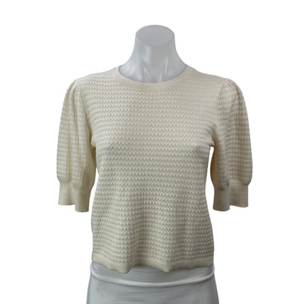 Madewell Womens Cream Short Puff Sleeve Crew Neck Stretch Knit Blouse Top Size S