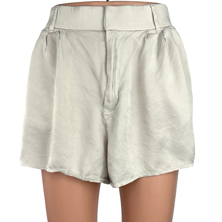 Zara White Gray High Waisted Belt Loop Pleated Front Pockets Mini Shorts Size M