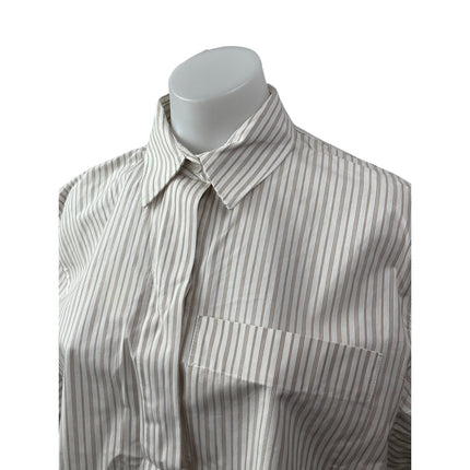 Zara Women's White Beige Striped Short Sleeve Pocket Button Down Shirt Top Sz XS