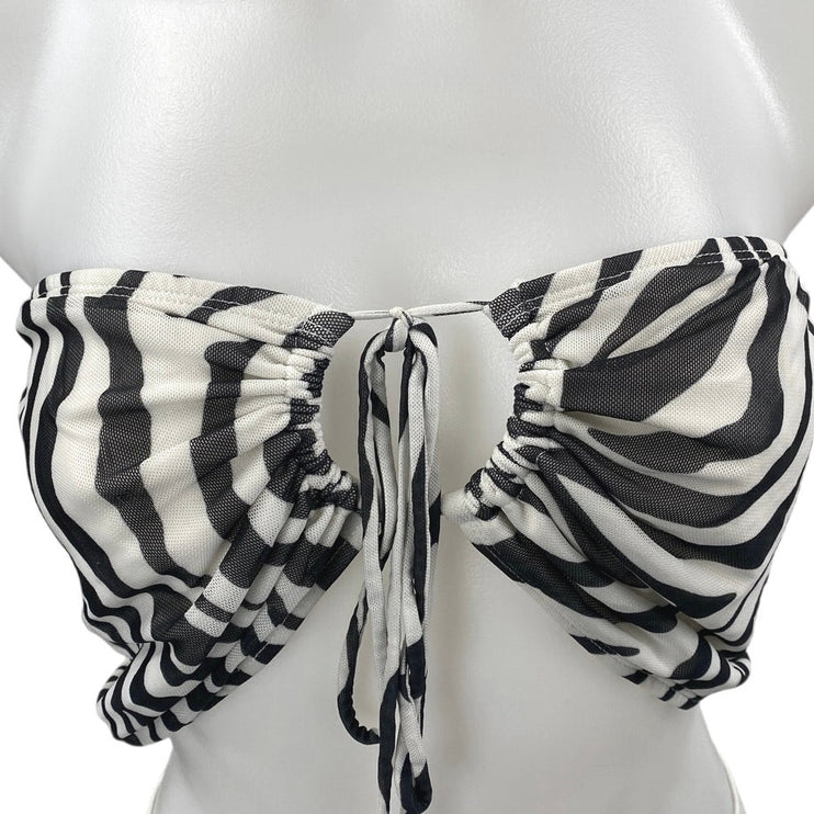 Princess Polly Black White Striped Zebra Halter Bandeau Tube Crop Top Size 6