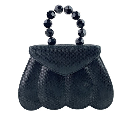 Michelle LaLonde Black Snap Seashell Shape Beaded Strap Evening Handbag Size OS