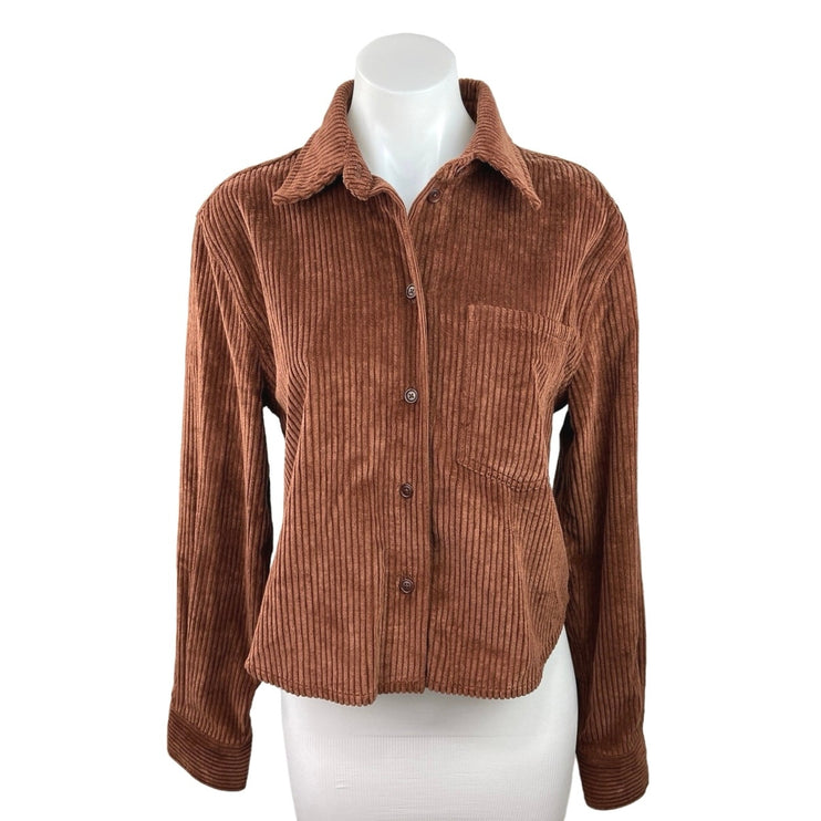 Aritzia Sunday Best Brown Corduroy Pocket Long Sleeve Button Down Shirt Size S