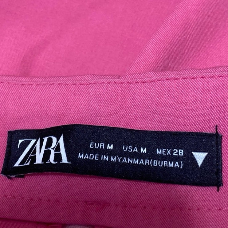 Zara Women's Pink High Waist Wide Leg Side Zip Mini A-Line Skirt Skort Size M