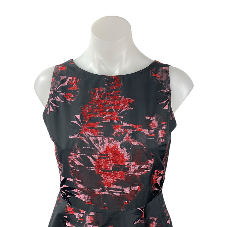 Alice + Olivia Black Red Sleeveless Floral Open Back Fit & Flare Mini Dress S