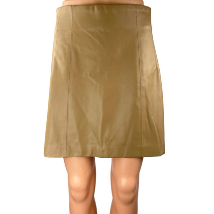 Zara Tan Faux Leather Vegan High Waisted Moto Biker Zip A Line Mini Skirt Size L