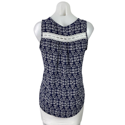 Papermoon Women's Navy Blue Geometric V Neck Sleeveless Tank Blouse Top Size S
