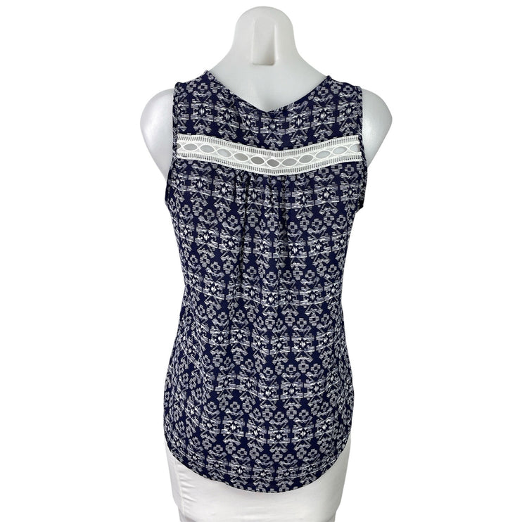 Papermoon Women's Navy Blue Geometric V Neck Sleeveless Tank Blouse Top Size S