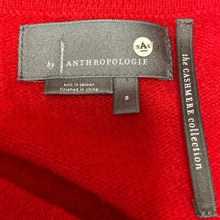 Anthropologie 100% Cashmere Red Long Sleeves V-neck Pullover Sweater Top Size S