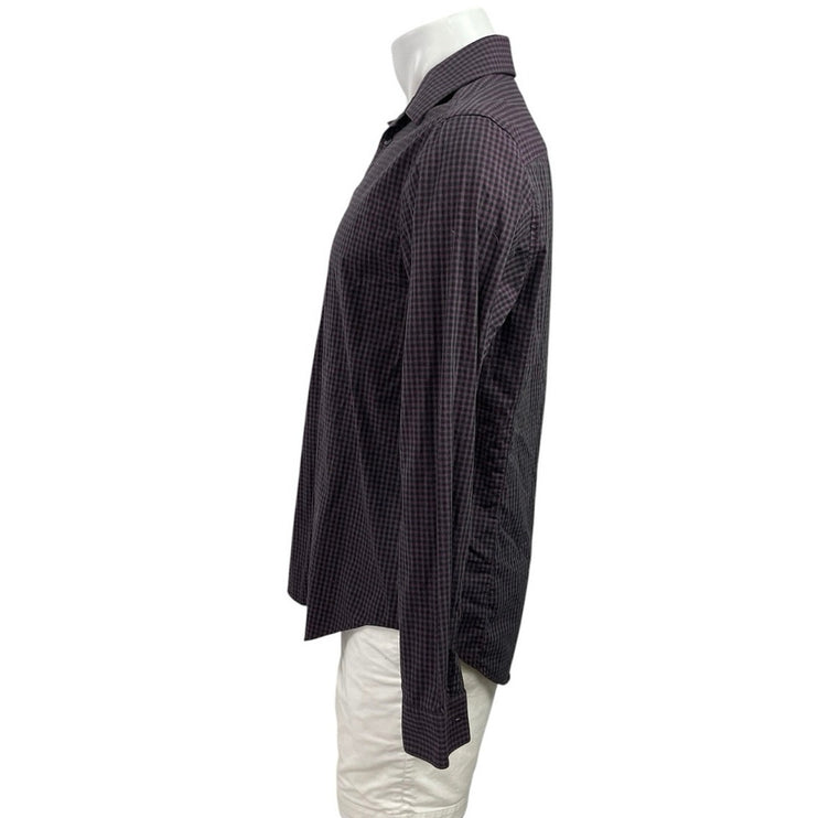 Calvin Klein Men's Purple Gingham Check Long Sleeve Button Down Dress Shirt 15.5