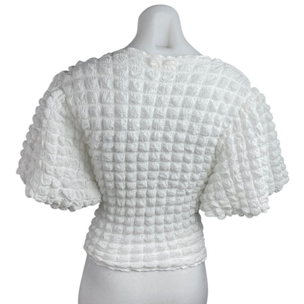Eri + Ali Women's White Textured Bubble Short Puff Sleeve Crop Blouse Top Sz XXS
