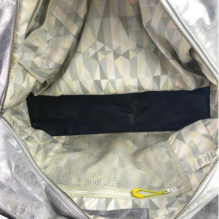 Lululemon Urban Sanctuary Black Silver Metallic Faux Leather Duffel Bag Handbag