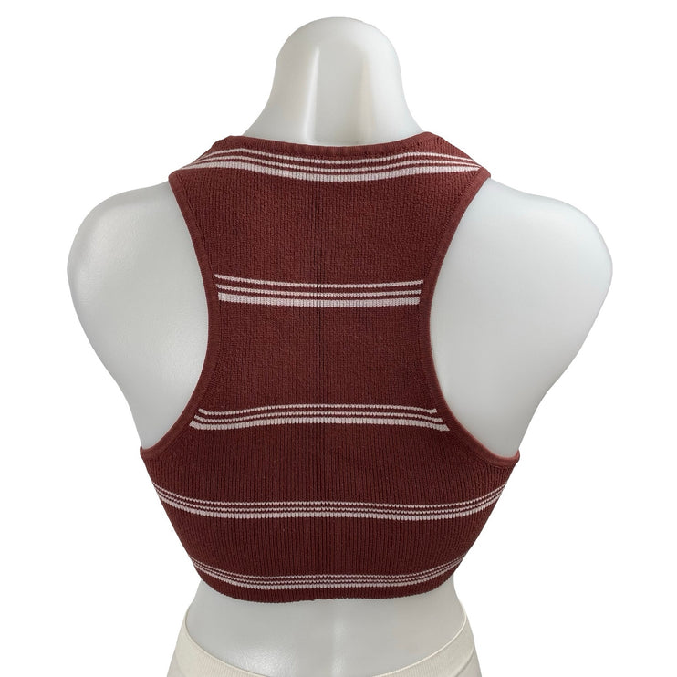 Aritzia Babaton Brown Striped Sculpt High Neck Sleeveless Tank Crop Top Size S
