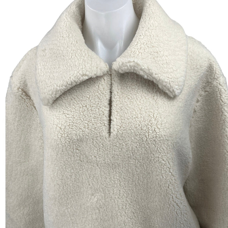 & Other Stories Cream White Wool Faux Shearling Collar Pullover Sweater Top Sz M