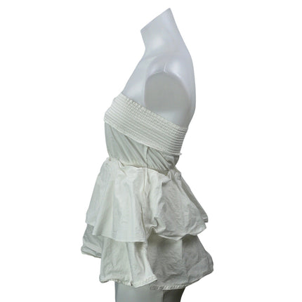 Aritzia Babaton White Strapless Bandeau Tiered Ruffle Peplum Blouse Top Size XXS