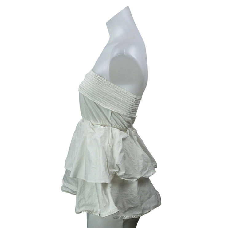 Aritzia Babaton White Strapless Bandeau Tiered Ruffle Peplum Blouse Top Size XXS