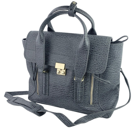 3.1 Phillip Lim Pashli Medium Black Gold Leather Satchel Crossbody Handbag OS