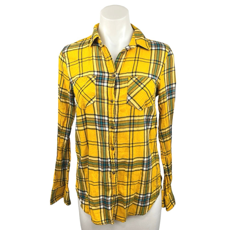 Merona Yellow 100% Cotton Collared Long Sleeve Button Down Shirt Top Size XS