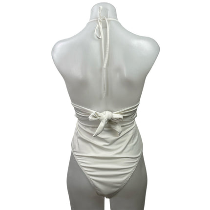 Princess Polly White Halter Ring Plunge Cutout One Piece Swimsuit Swimwear Sz 8