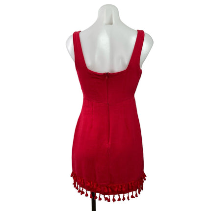 Lulus Feel the Sunshine Red Sleeveless Tassel Square Neck Mini Bodycon Dress S