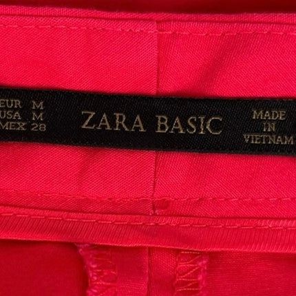 Zara Basic Red Mid Rise Button Stretch Solid Chic Preppy Casual Shorts Size M