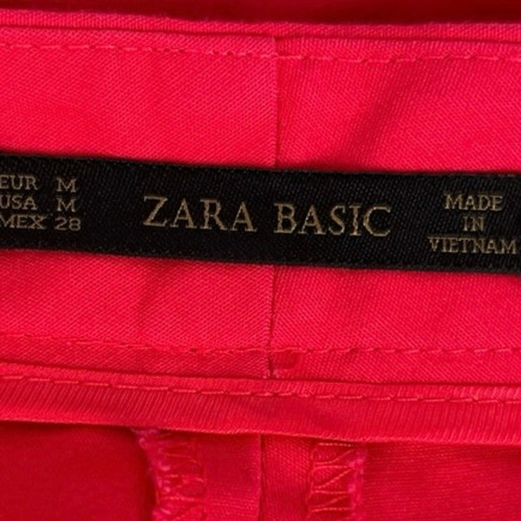 Zara Basic Red Mid Rise Button Stretch Solid Chic Preppy Casual Shorts Size M