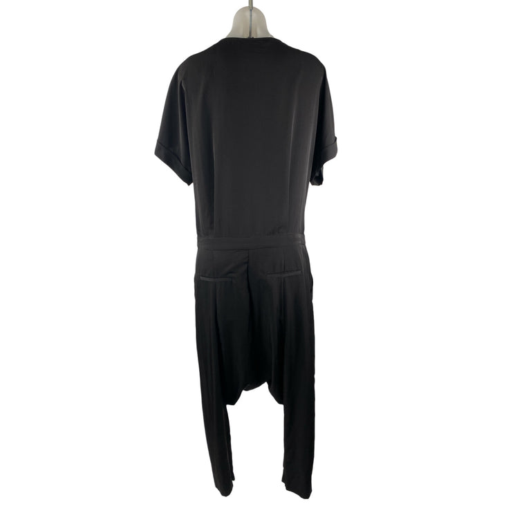 Zara Women's Black Faux Wrap Short Dolman Sleeve Loose Fit Jumpsuit Size M