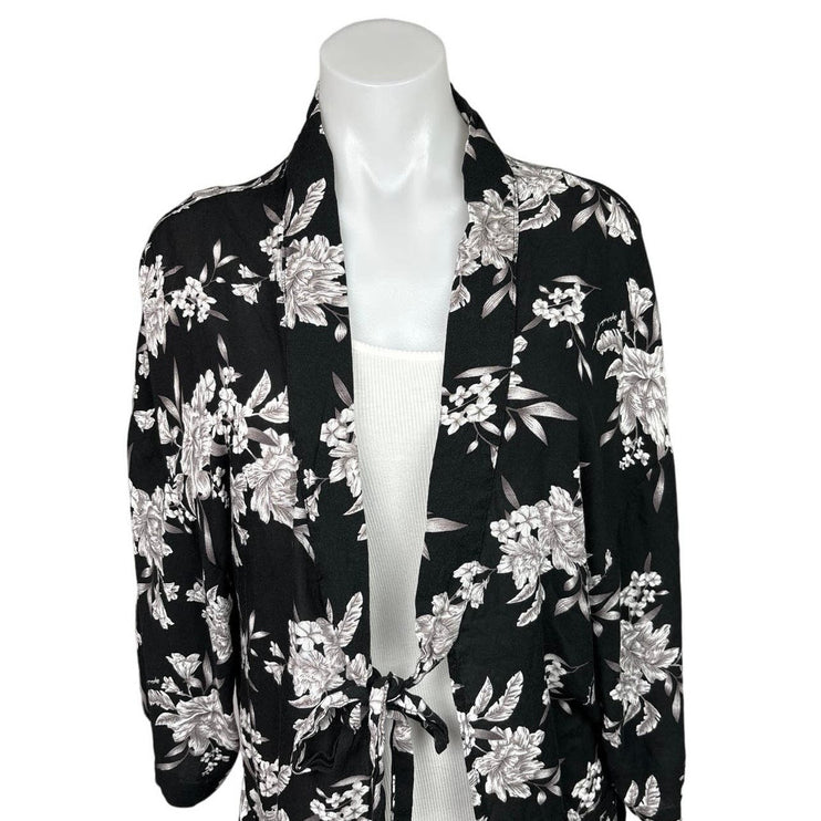 Spiritual Gangster Black Floral Tie Front Kimono Robe Swimwear Cover Up One Size