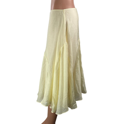 Topshop Women's Yellow Low Waisted Pleated Flare A Line Midi Skirt Size 8
