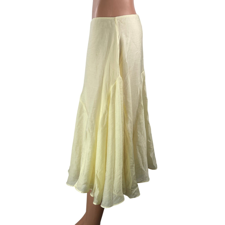 Topshop Women's Yellow Low Waisted Pleated Flare A Line Midi Skirt Size 8