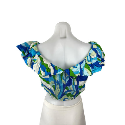 Anthropologie Maeve Abstract Multicolor Ruffle Off Shoulder Crop Blouse Top Sz S