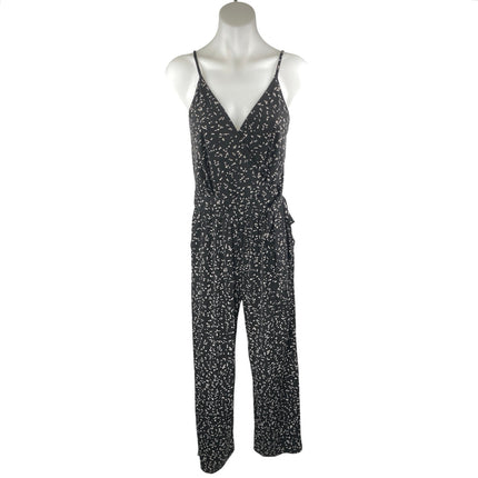 Kaileigh Black White Sleeveless Printed V Neck Cami Wide Leg Jumpsuit Size M