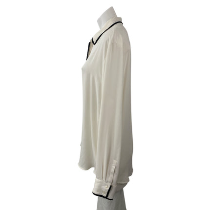 Ann Taylor Women's White Black Long Sleeve Button Down Blouse Shirt Top Size XL
