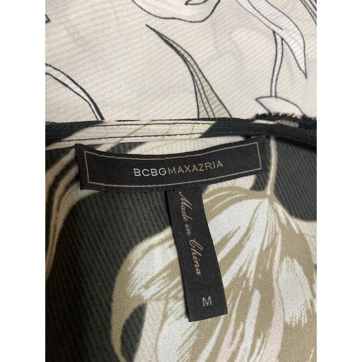 BCBGMaxazria Women's White Black Floral Sleeveless Asymmetric Tunic Blouse Top M