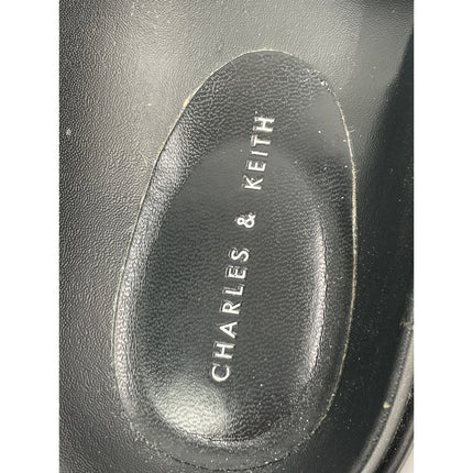 Charles & Keith Black Gold Chain Accent Slip On Round Toe Flats Mules 37 US 7