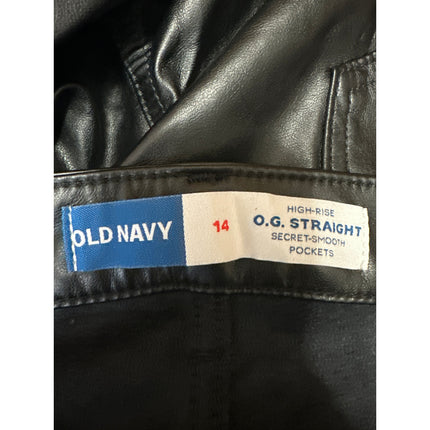 NEW Old Navy Black Faux Vegan Leather High Waist Straight Leg Trousers Pants 14