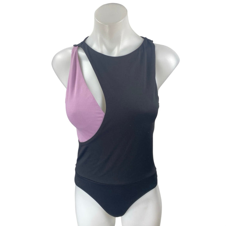 Zara Women's Black Purple Cutout Sleeveless Racerback Bodysuit Tank Top Size M