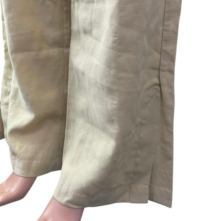 H&M Women's Cream Linen High Waisted Straight Wide Leg Trousers Pants Size 8