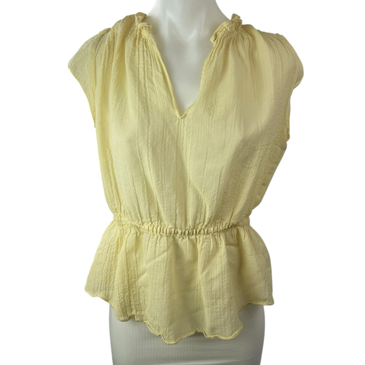 Derek Lam Women's Yellow Short Cap Sleeve V Neck Peplum Blouse Top Size S/M