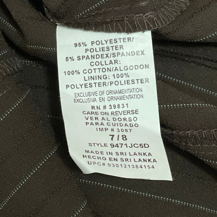 My Michelle Dark Brown Pinstriped Long Sleeve Button Up Blazer Coat Jacket 8