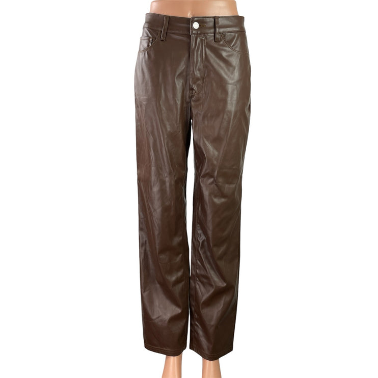 Myoursa Womens Brown Faux Leather Vegan High Rise Wide Leg Trousers Pants Size S