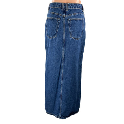 MNG Mango Blue Medium Wash High Waist Slit Straight Midi Denim Jean Skirt S