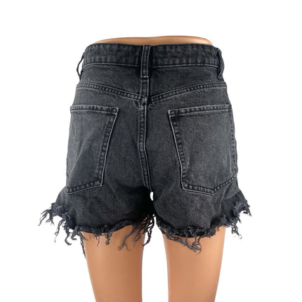 Zara Women's Black High Waisted Distressed Frayed Cutoff Denim Jean Shorts Sz 4